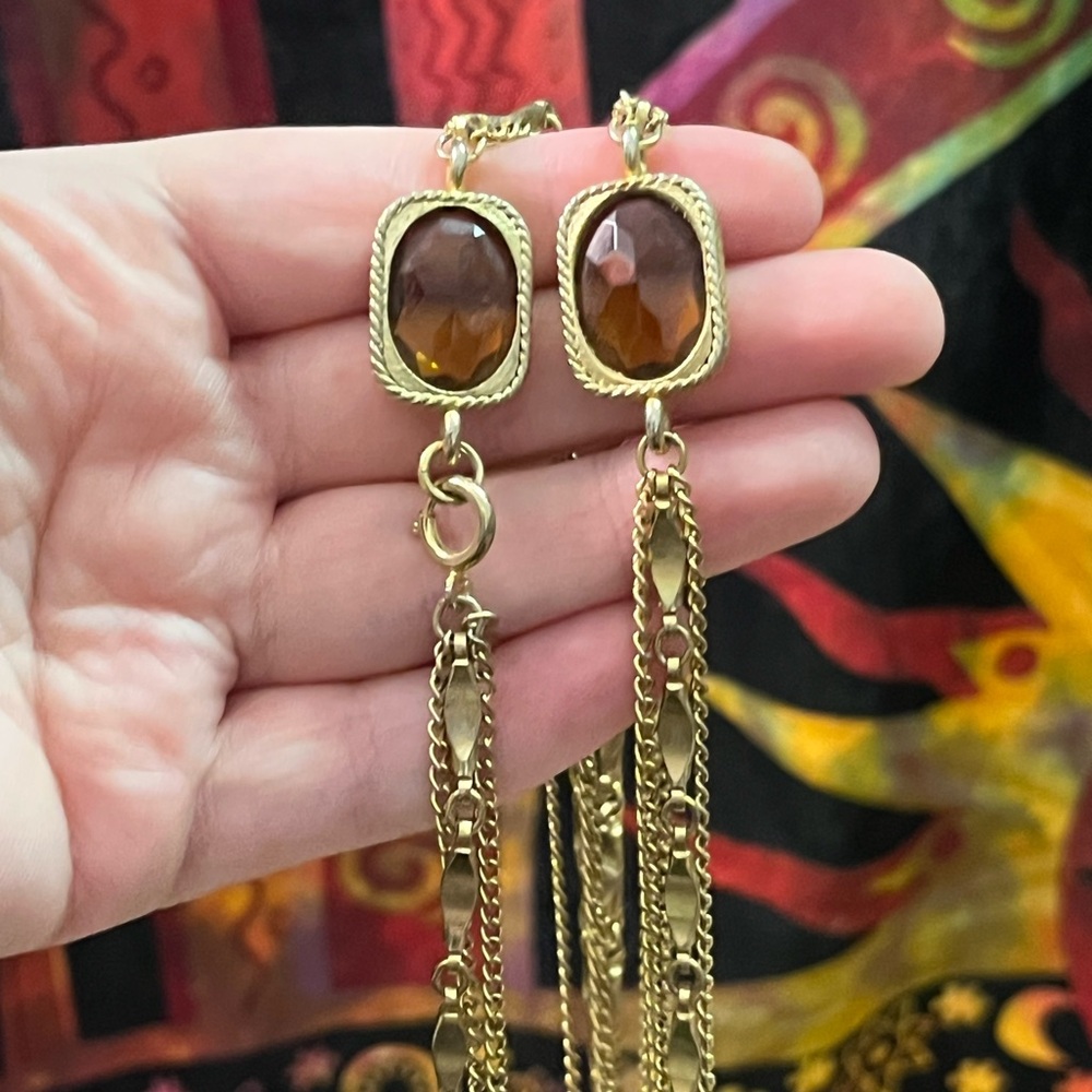 VTG Sarah Coventry Signed 52” Amber Glass Gold Tone Metal Costume Necklace - Picture 5 of 5
